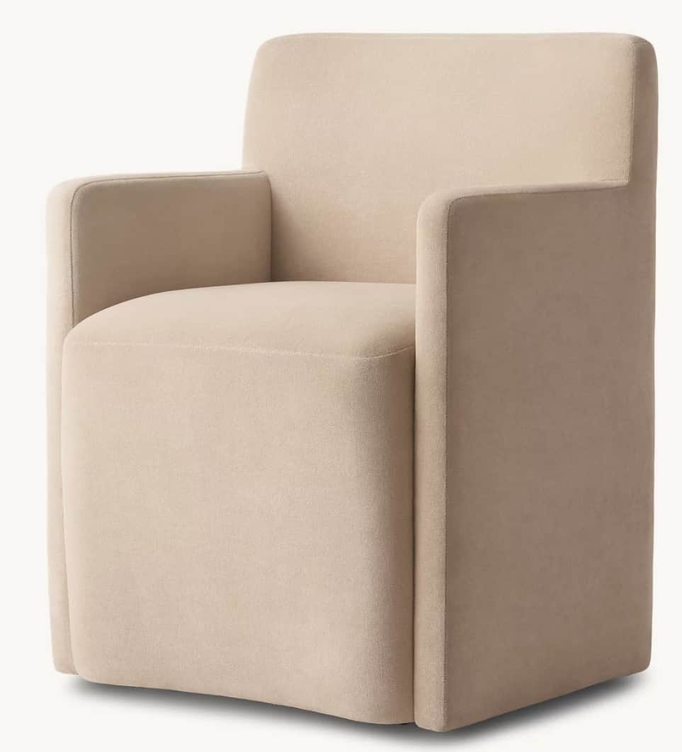 A modern upholstered armchair with a clean, blocky silhouette. It features integrated arms that are… — free OBJ 3D model