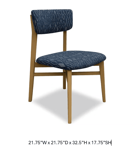 A wooden dining chair with a cushioned seat and backrest. The frame appears to be constructed from l… — 3D model