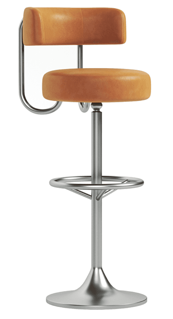 An adjustable height bar stool featuring a round, padded seat and a rectangular backrest, both uphol… — 3D model