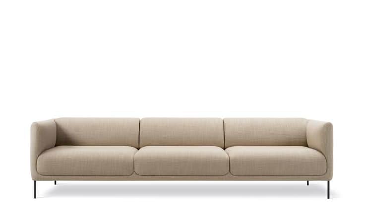 A minimalist three-seater sofa featuring clean lines and a contemporary aesthetic. It has rounded, g… — 3D model