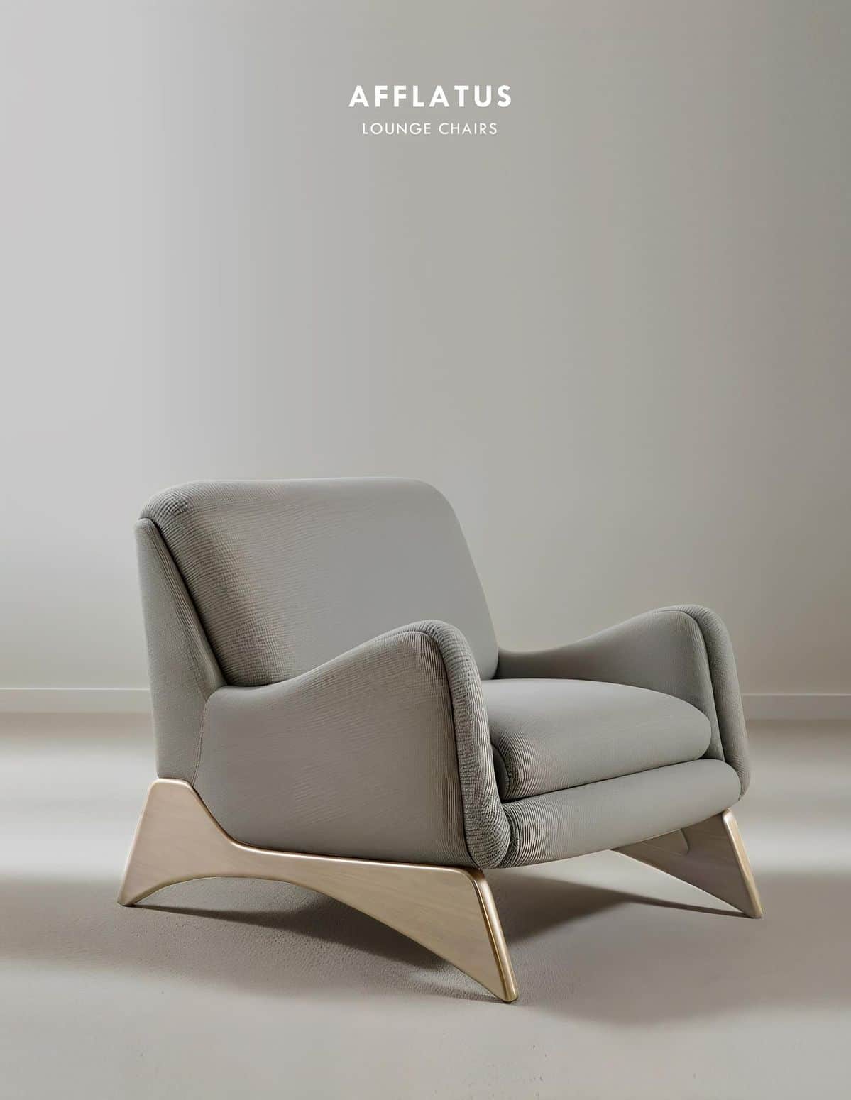 A light gray upholstered armchair with a modern, sculptural wooden base. The chair features curved,… — free FBX 3D model