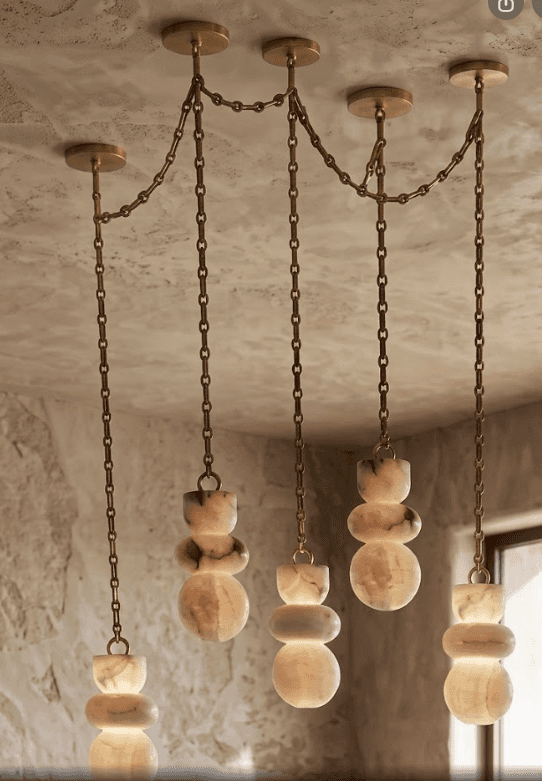 A sophisticated multi-pendant chandelier featuring five individual light drops. Each drop is suspend… — 3D model