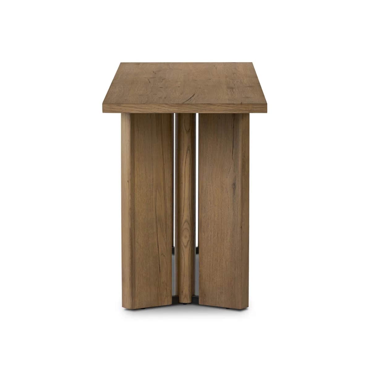 A minimalist side table constructed from solid wood, featuring a rectangular top and a base composed… — 3D model