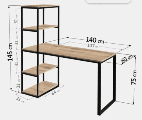 A modern industrial-style desk featuring a spacious rectangular desktop and an attached vertical ope… — 3D model