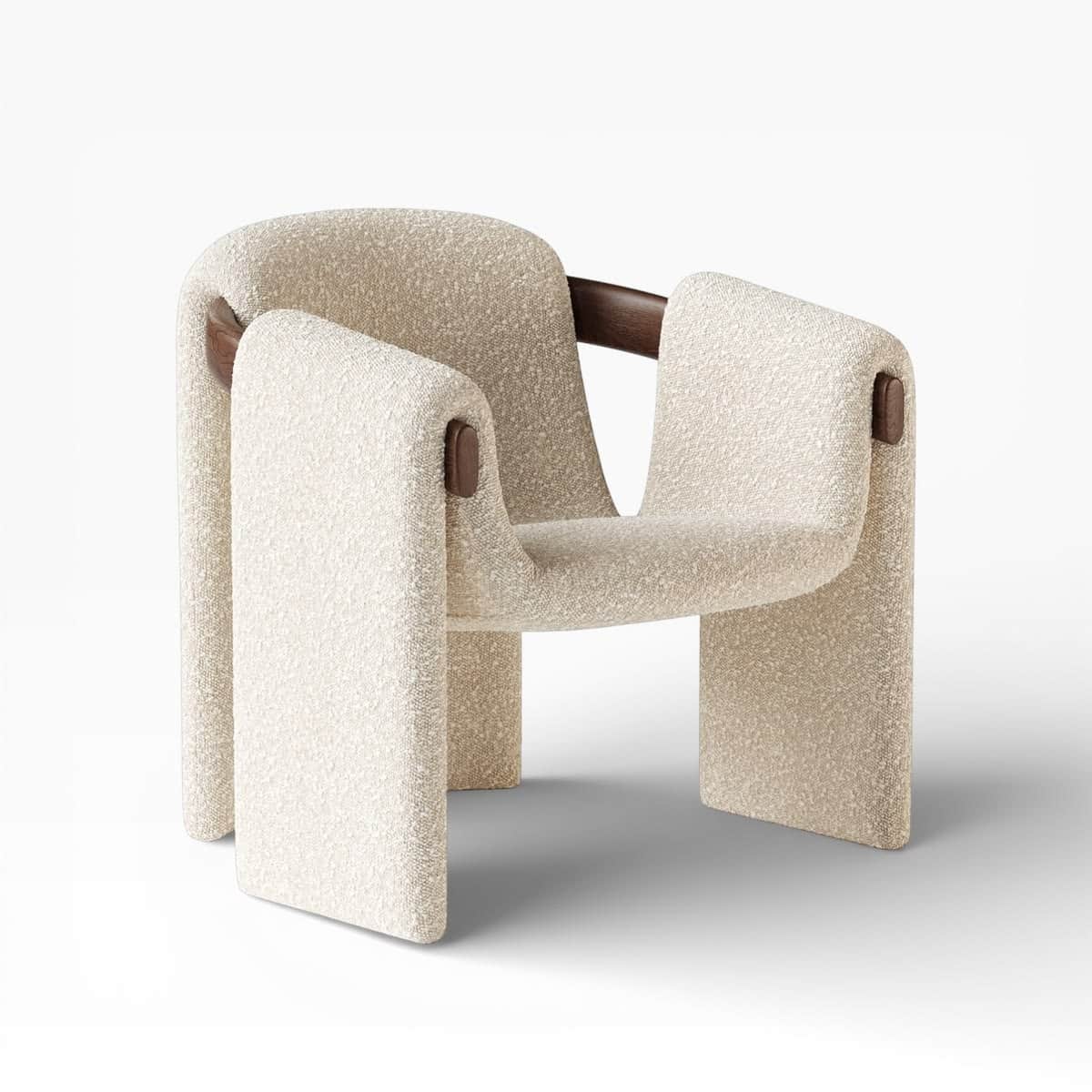 A contemporary armchair featuring a distinctive sculptural form, fully upholstered in a textured cre… — free OBJ 3D model