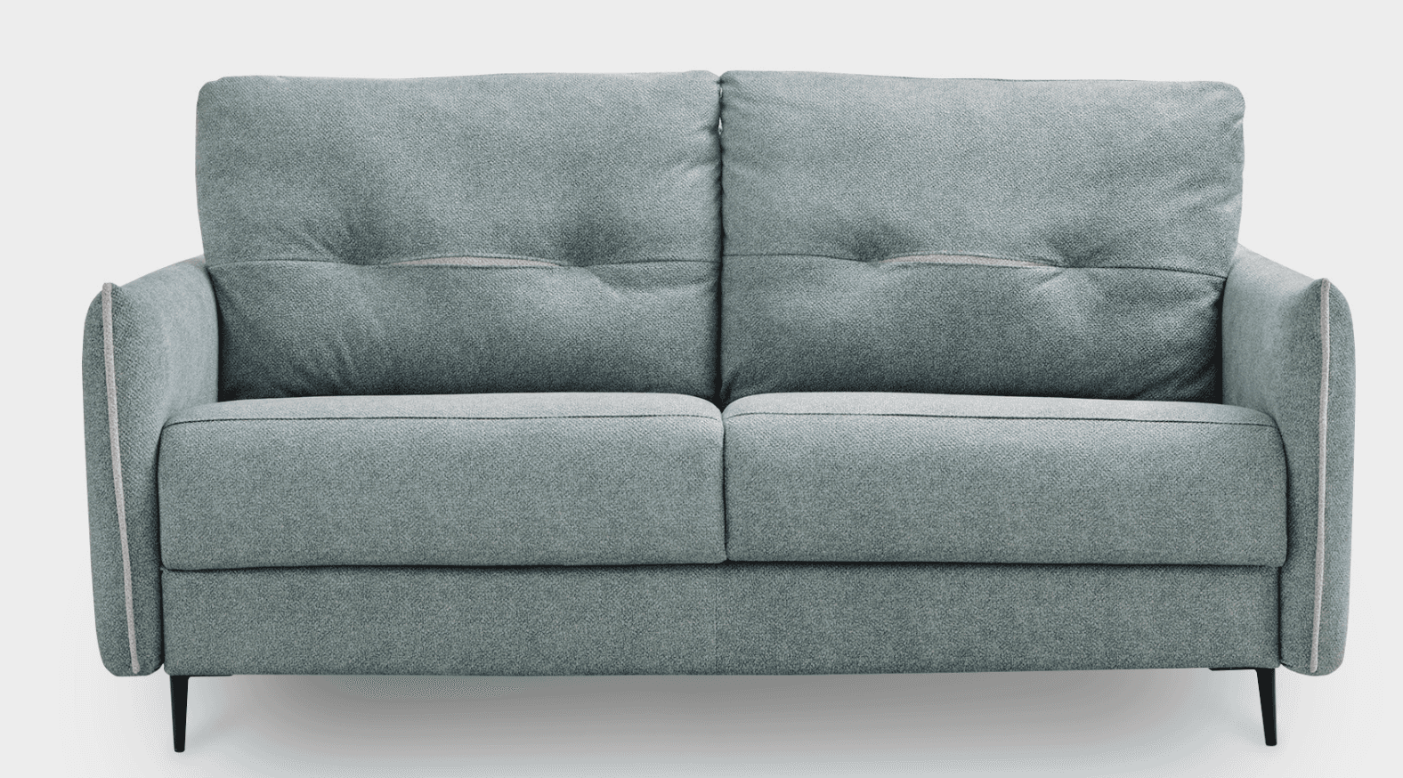 A two-seater sofa with a light grey textured fabric upholstery. The back cushions feature tufting wi… — free GLTF 3D model