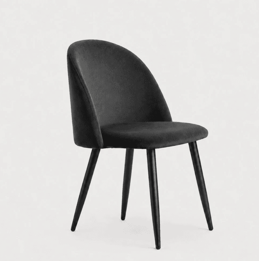 A modern dining chair featuring a gracefully curved backrest and seat, fully upholstered in dark gra… — 3D model