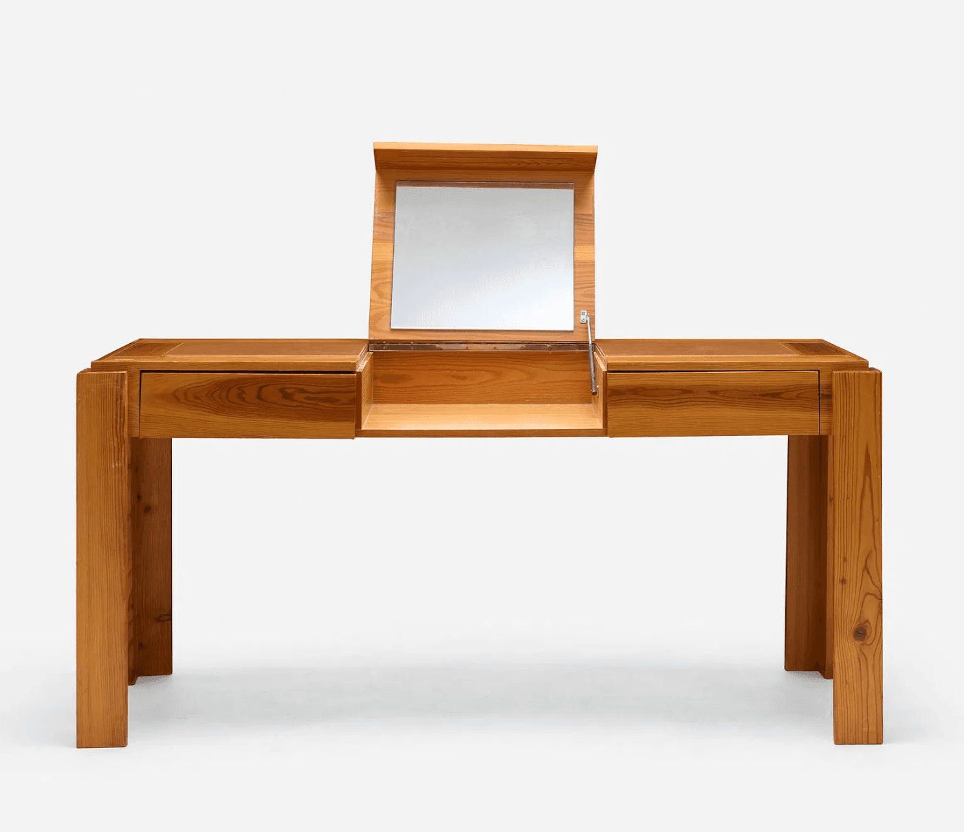 A wooden dressing table with a hinged mirror and two drawers. The table has a simple, modern design… — 3D model