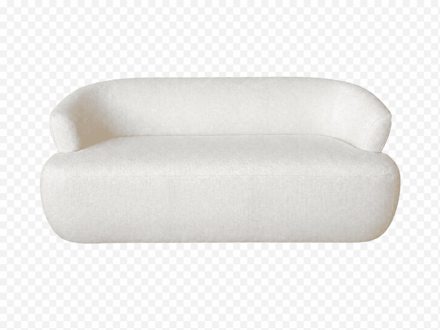 A cream-colored, two-seater sofa with a rounded, contemporary design. The sofa features a continuous… — 3D model