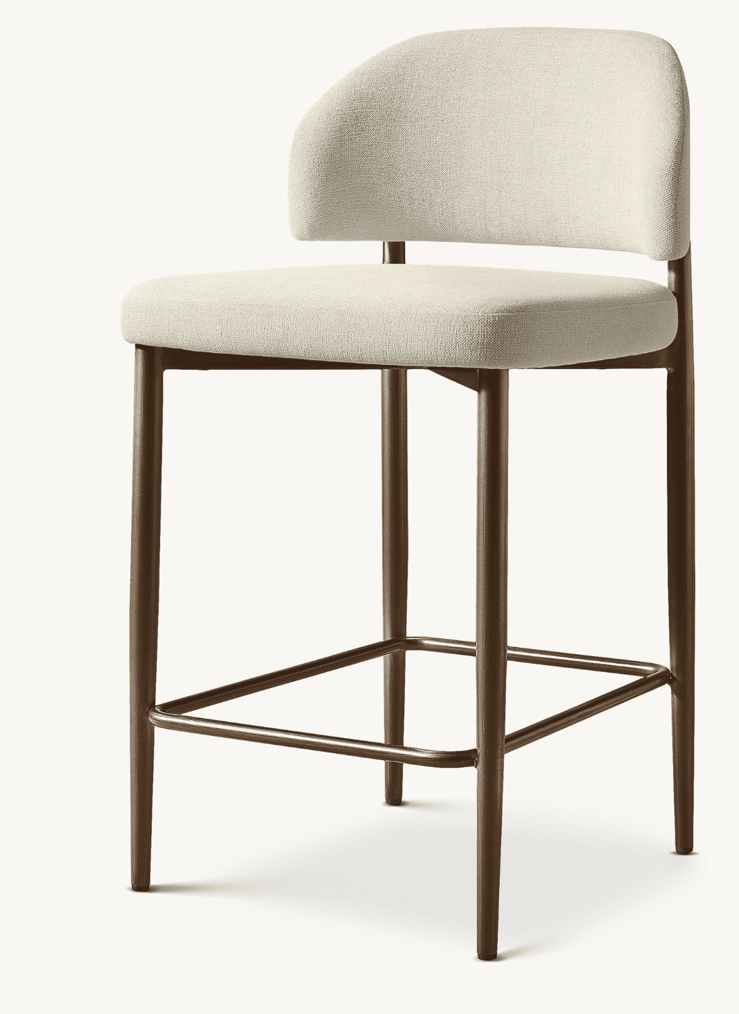 A contemporary bar stool featuring a light beige upholstered seat and a gently curved backrest, supp… — 3D model