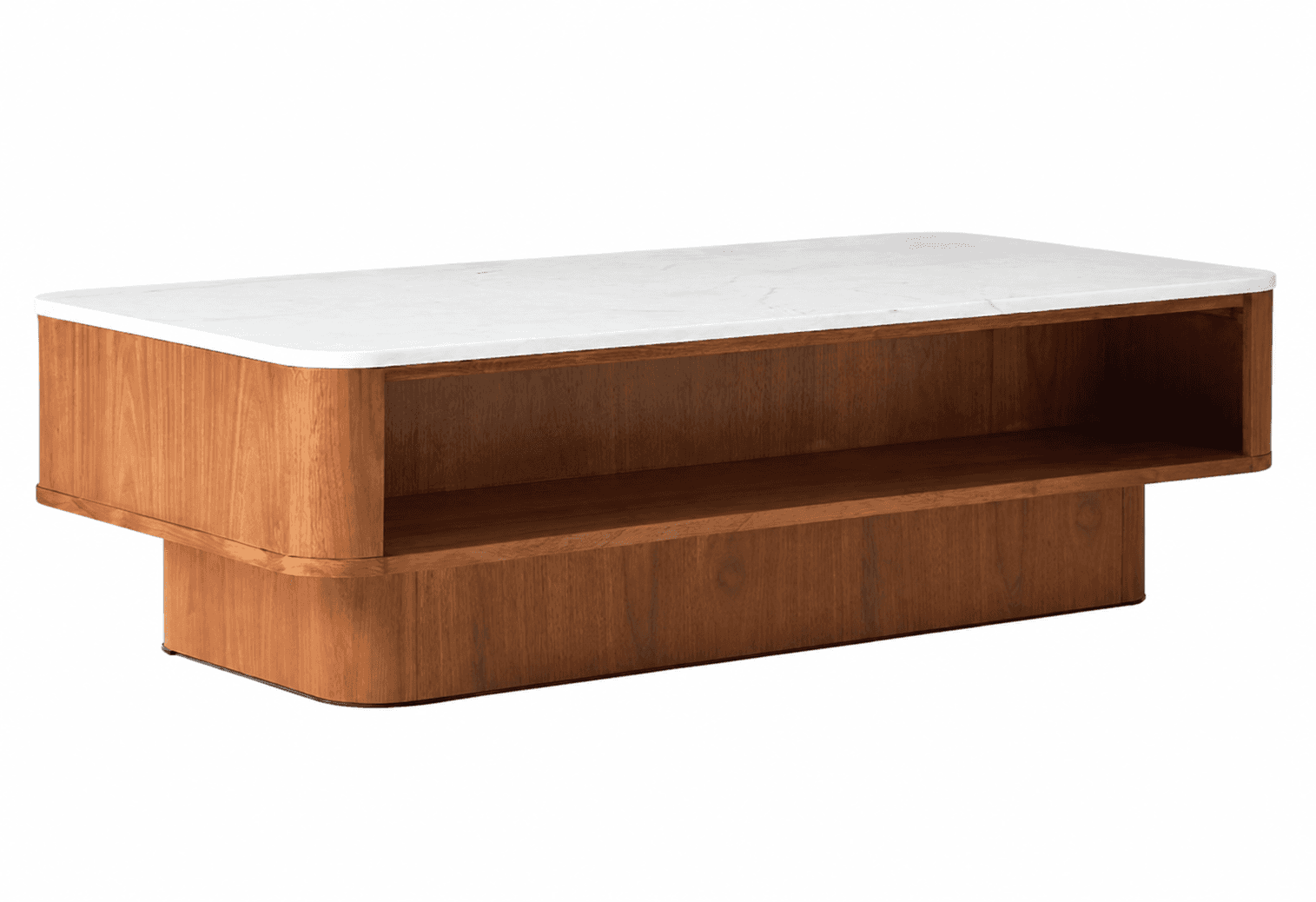 A rectangular coffee table featuring a polished white marble top with gently rounded corners. The ba… — free FBX 3D model