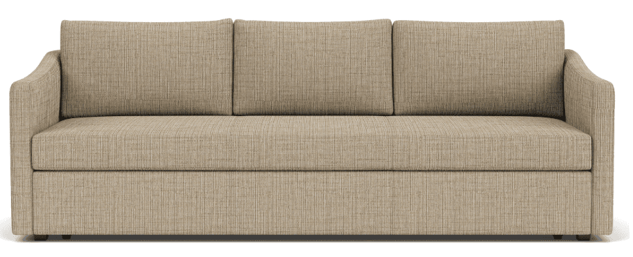 A contemporary three-seater sofa upholstered in a light beige, textured fabric. It features three lo… — 3D model