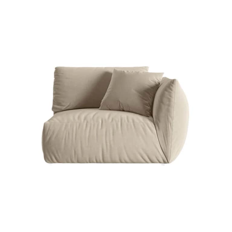 A modern, upholstered armchair with a rounded, integrated armrest on the right side. It features plu… — free OBJ 3D model