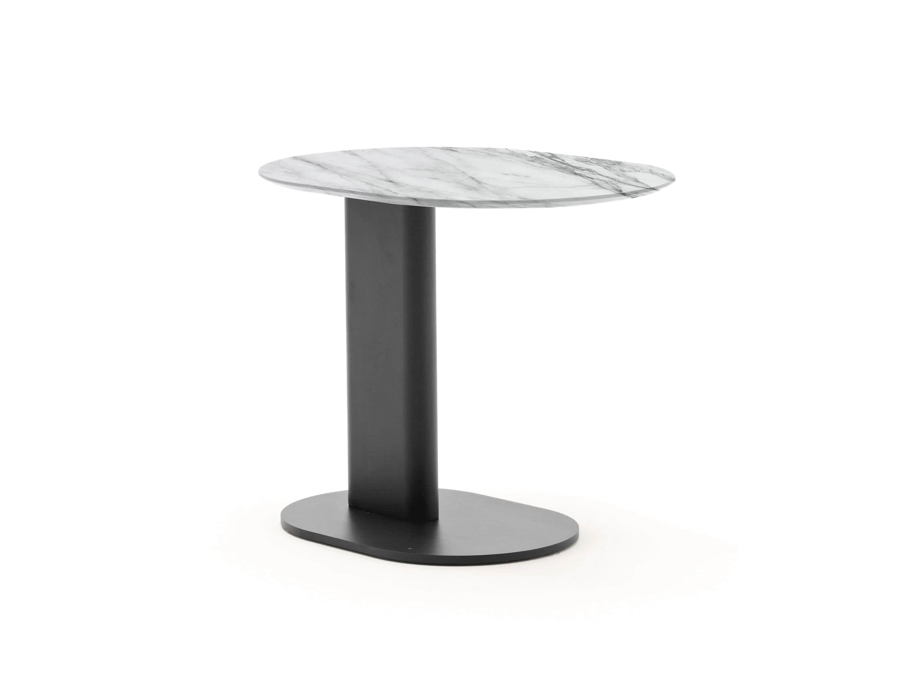 A modern accent table featuring an irregular, organically shaped marble top and a dark-finished, min… — 3D model
