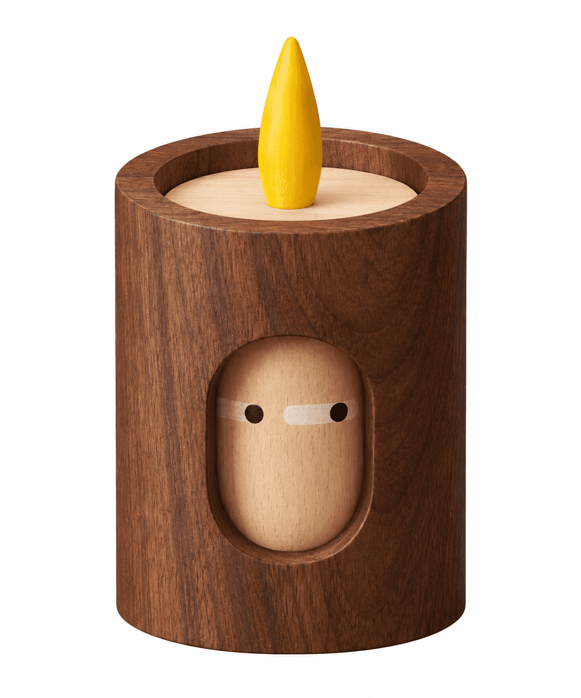 A cylindrical decorative object made primarily of wood, designed to resemble a candle. It features a… — 3D model