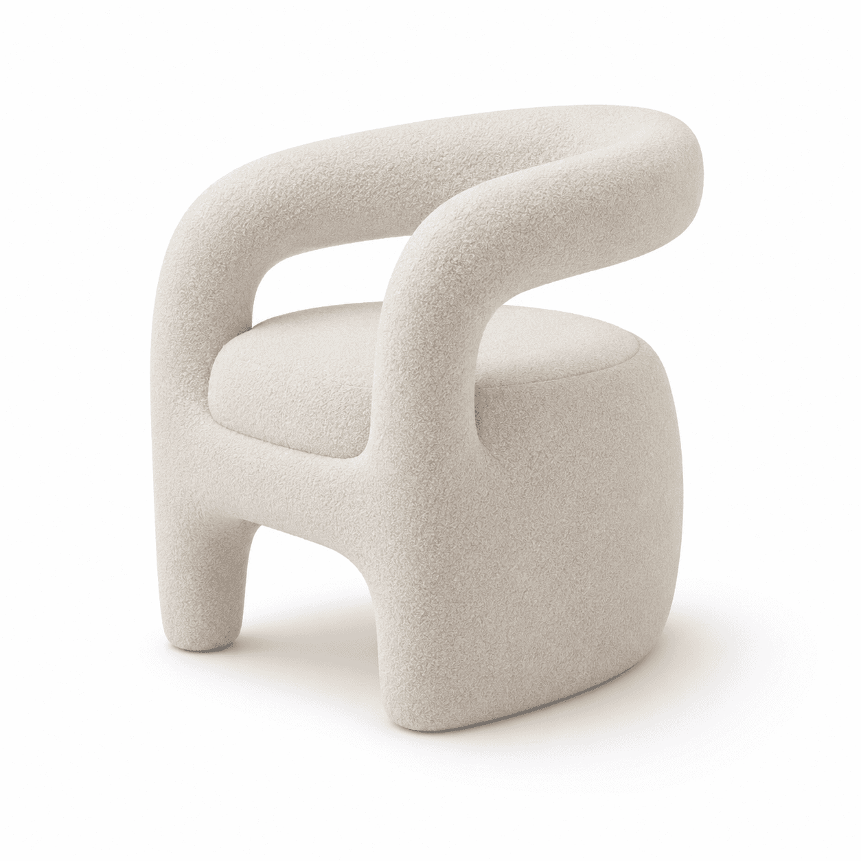 A modern, fully upholstered lounge chair featuring a rounded, sculptural form and covered in a textu… — 3D model