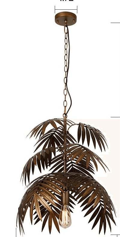 A decorative pendant light featuring a unique shade composed of multiple layers of metal palm fronds… — 3D model