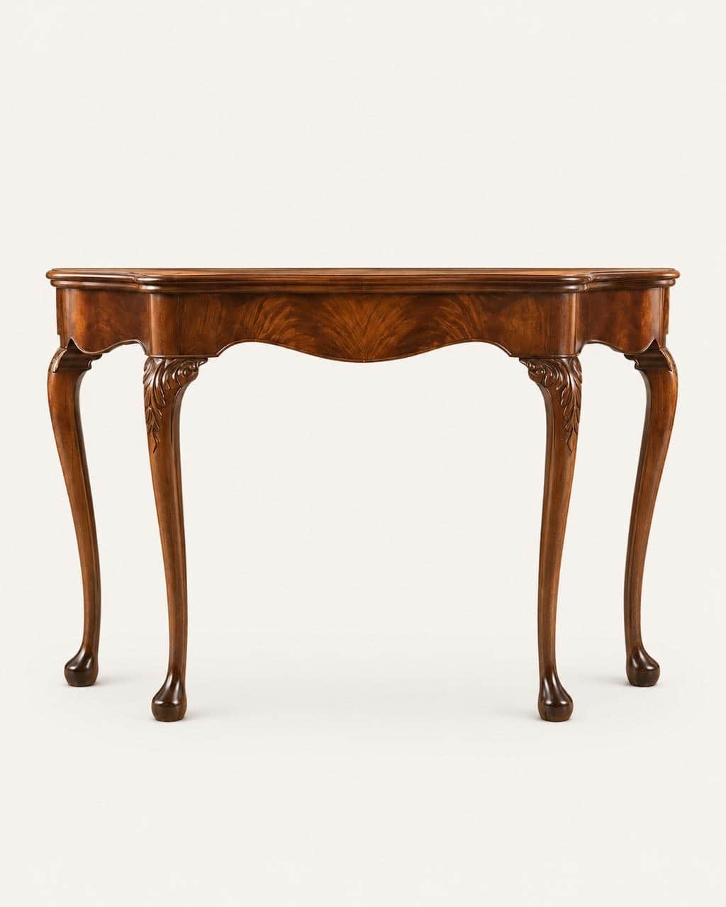 A classic Queen Anne style console table, crafted from dark brown wood with a rich grain, possibly w… — 3D model