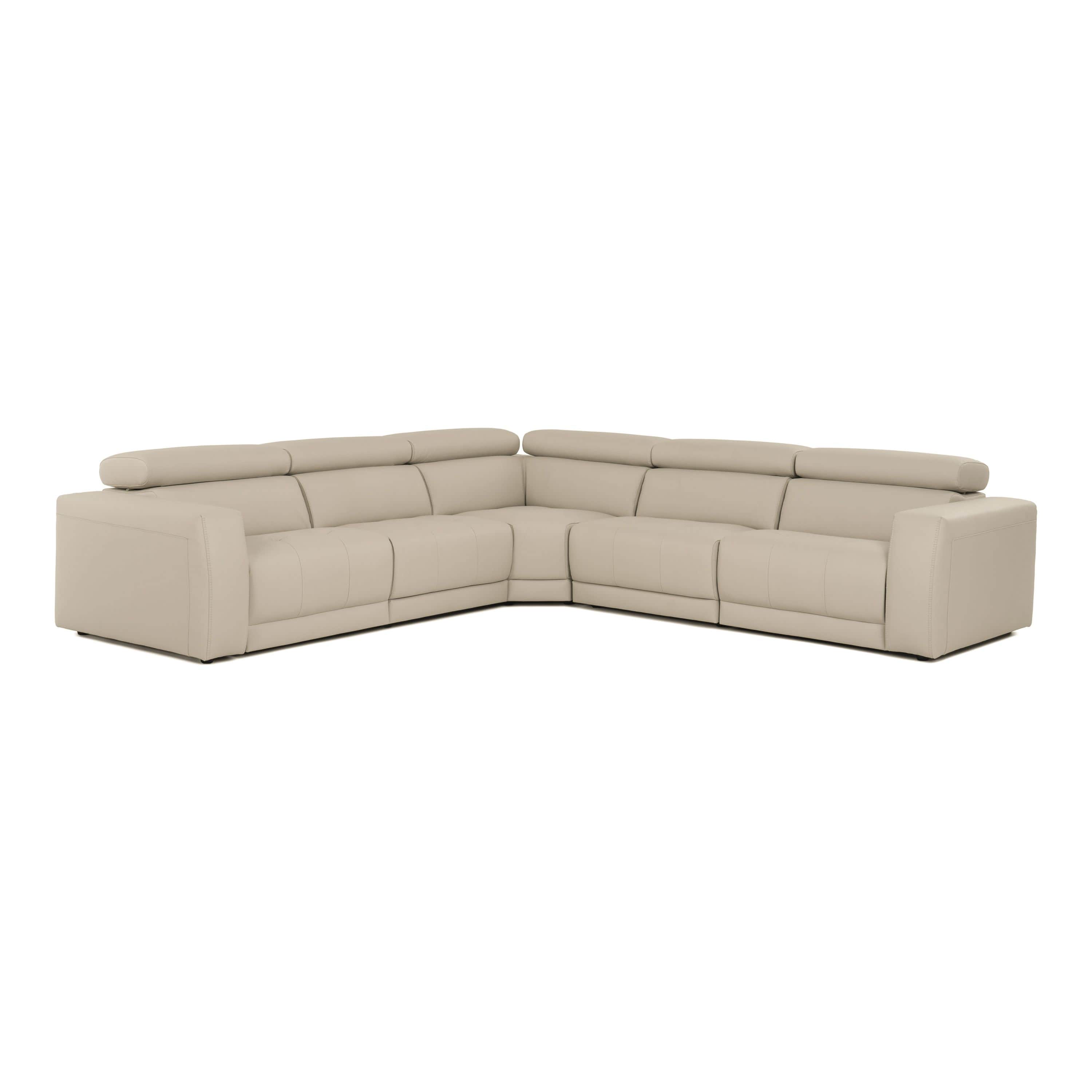 A large, L-shaped sectional sofa featuring a modern design, upholstered in a light beige or cream le… — 3D model
