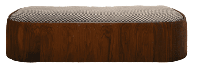 A modern rectangular ottoman bench featuring a dark brown wooden base with smoothly rounded corners… — 3D model