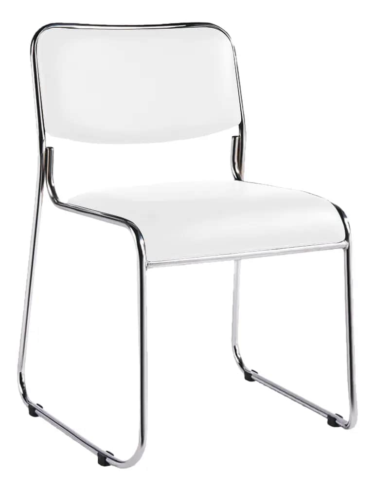 A modern armless chair featuring a bright white padded seat and backrest, supported by a continuous… — 3D model