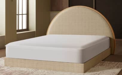 A contemporary upholstered platform bed featuring a clean, minimalist design. The bed frame is fully… — 3D model