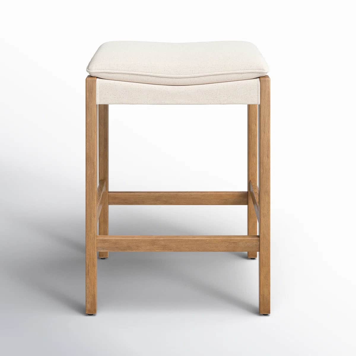 A contemporary upholstered wooden bar stool featuring a sturdy, light-toned solid wood frame and a c… — 3D model