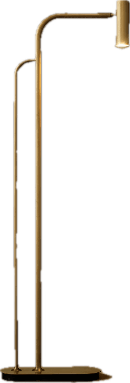 A modern floor lamp with a curved design. It features a slender, vertical stand made of metal, with… — 3D model