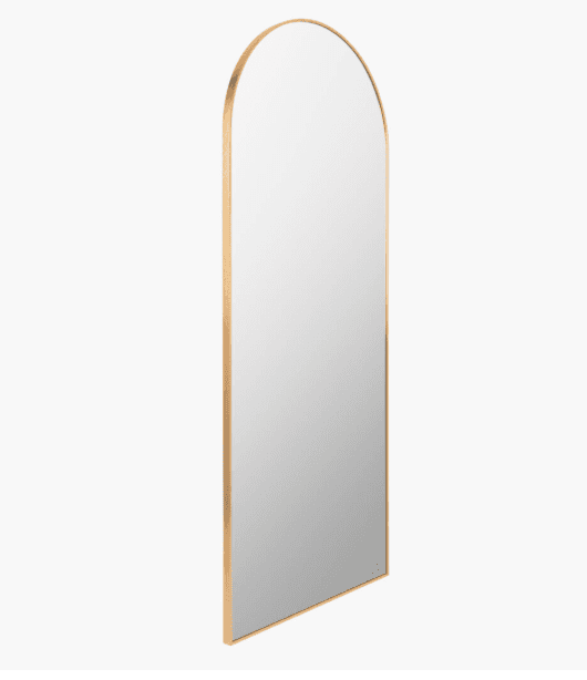 A tall, floor-standing mirror with a rounded top and a thin metallic frame. The reflective surface i… — 3D model