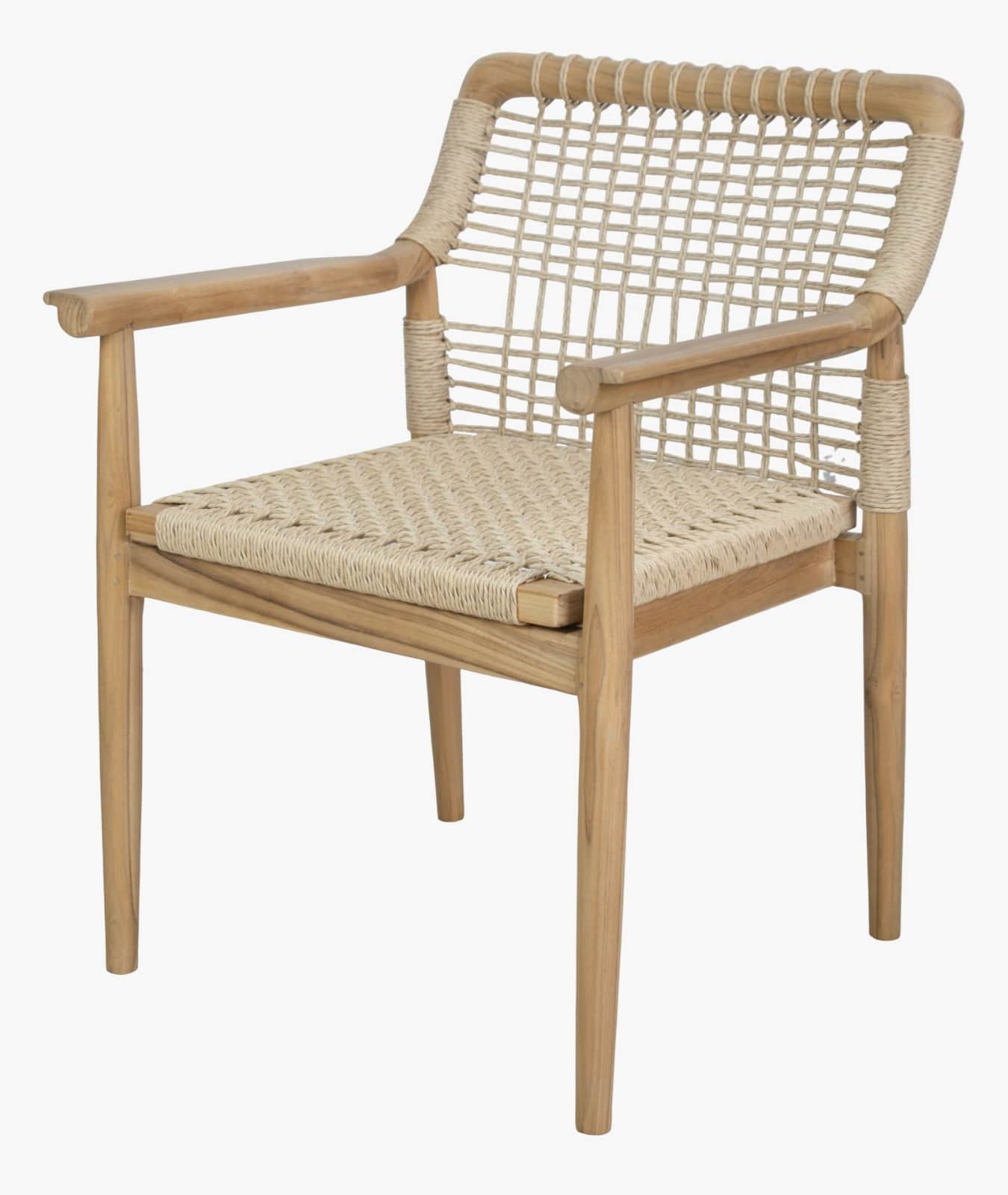 A natural wood armchair featuring a square-profile wooden frame with rounded armrests. The seat and… — 3D model