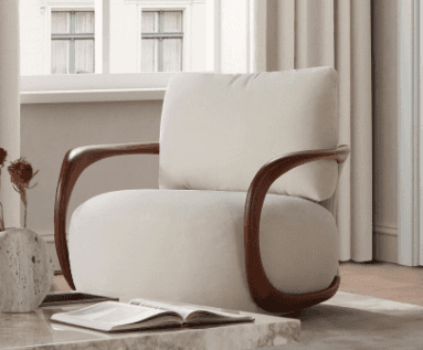 An elegant modern lounge chair featuring a light cream-colored upholstered seat and back, supported… — 3D model