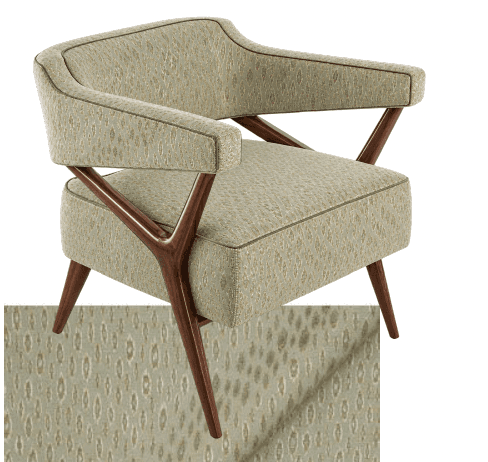 A Mid-Century Modern style armchair featuring an exposed, dark-stained wooden frame that supports a… — 3D model