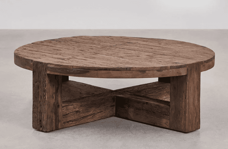 A round coffee table constructed from reclaimed wood. The tabletop is composed of multiple planks wi… — free SKP 3D model