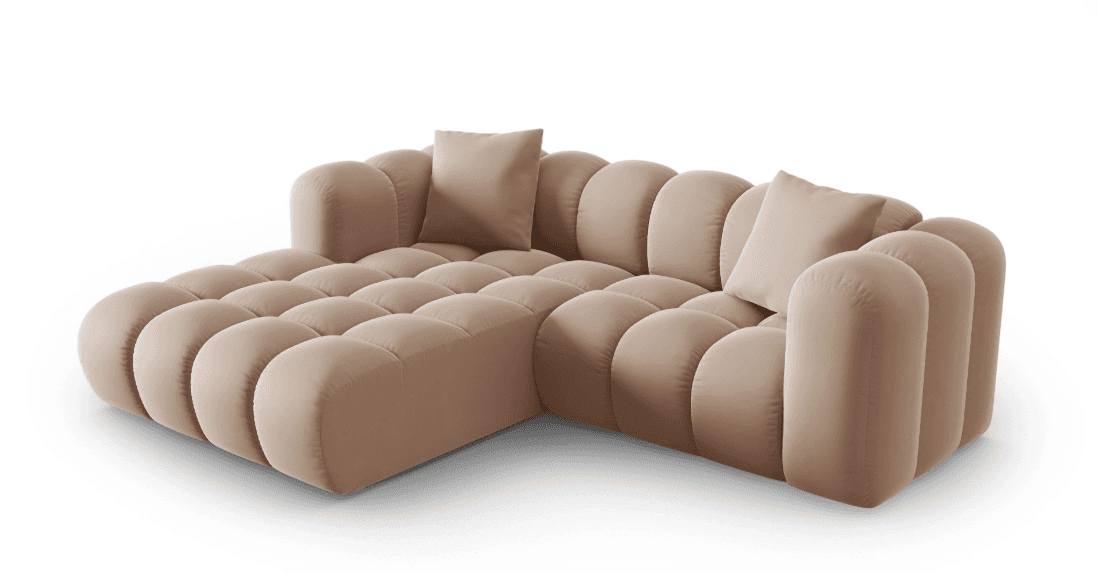 A modern L-shaped sectional sofa featuring a distinctive bubble-tufted design across its seat, backr… — 3D model