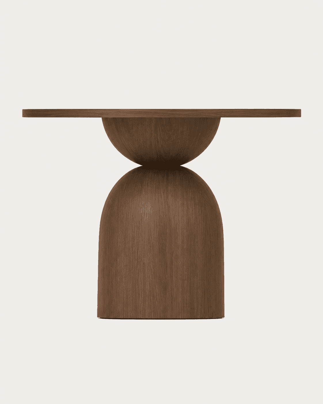 A sculptural modern side table made from dark wood, featuring a circular tabletop supported by a uni… — free GLB 3D model