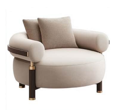 A contemporary armchair with a rounded silhouette. It features a plush, upholstered seat and back, w… — free BLEND 3D model