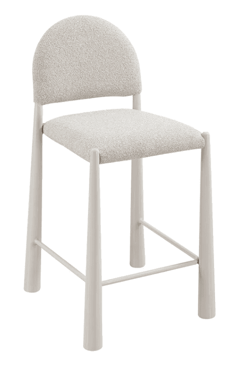 A modern counter-height stool featuring a semi-circular upholstered backrest and a square upholstere… — 3D model