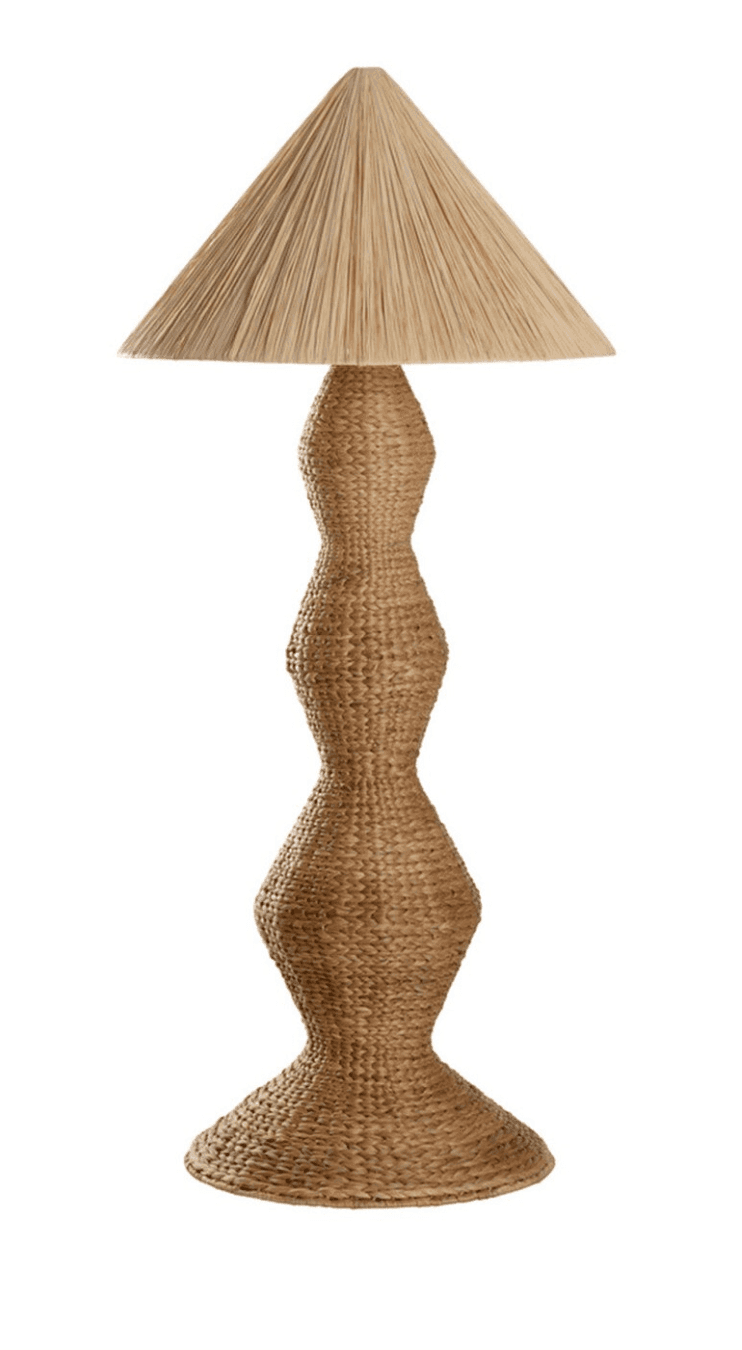 A floor lamp with a conical lampshade and a sculpted, hourglass-shaped base. Both the lampshade and… — 3D model