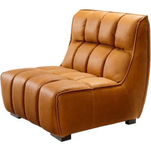 A modern armchair upholstered in a smooth, tan-colored leather. The armchair features a distinctive… — 3D model