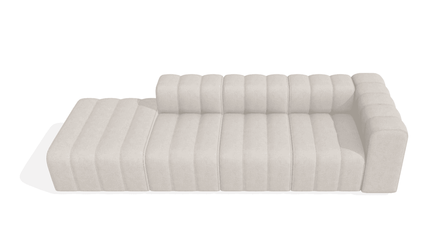 A modern, low-profile sectional sofa featuring a chaise lounge on the left side. The sofa is upholst… — free GLB 3D model