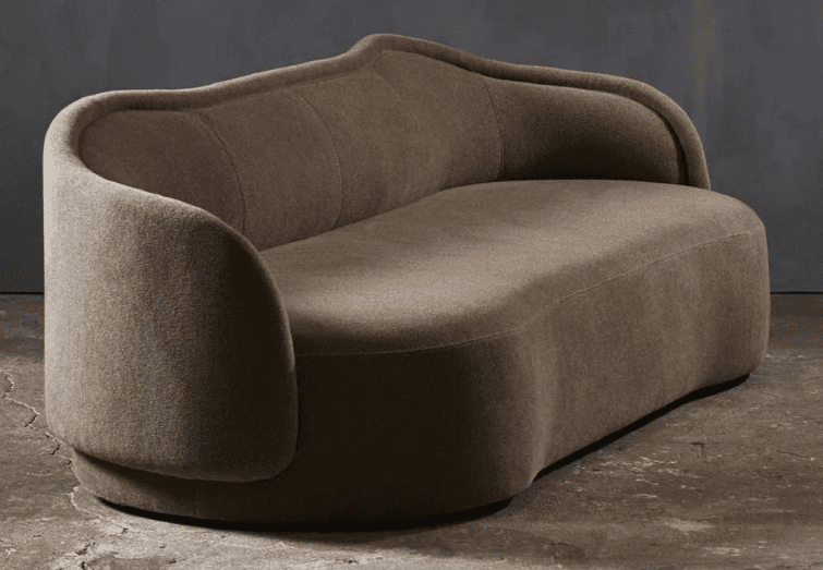 A curvaceous, two-seater sofa with a low profile and rounded armrests. The backrest features subtle… — free GLB 3D model