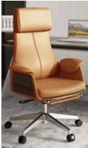 A modern high-back executive office chair featuring tan upholstered surfaces, distinctive dark wood… — 3D model