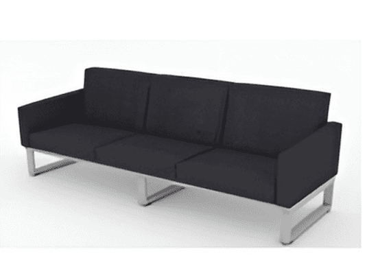 A three-seater sofa with a modern design. It features upholstered cushions for the seat and back, an… — free GLTF 3D model