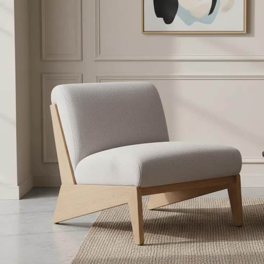 An armless lounge chair featuring light gray fabric upholstery on the seat and a gently angled backr… — free OBJ 3D model