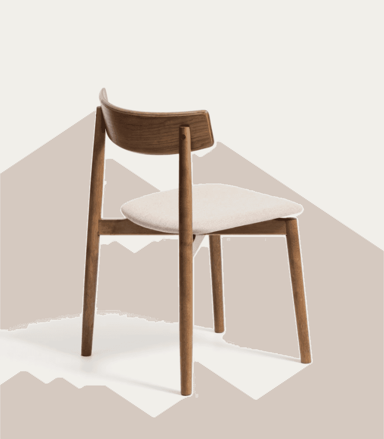 A modern dining chair featuring a solid wood frame with a curved wooden backrest and an upholstered… — 3D model