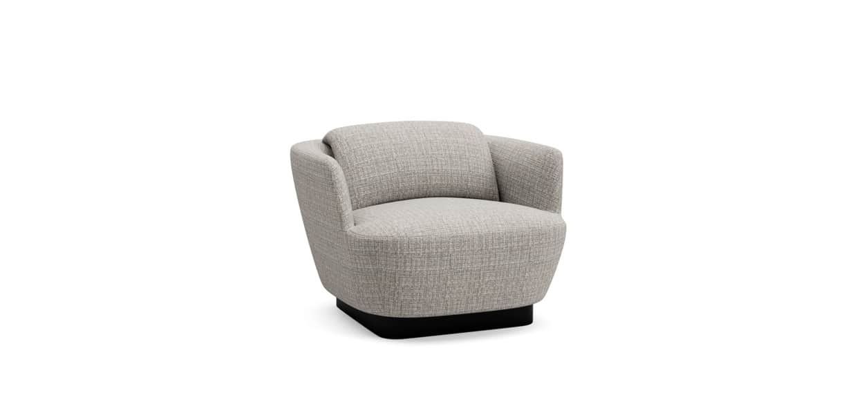 A modern armchair with a rounded, barrel-shaped silhouette. It features a high back that curves into… — free OBJ 3D model
