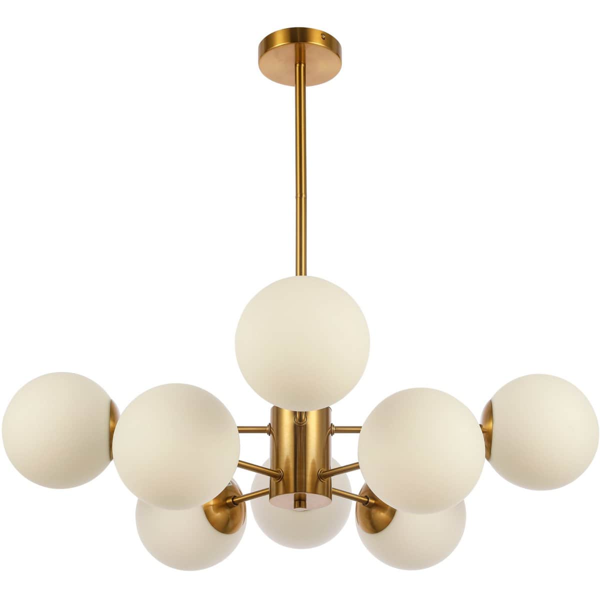 A ceiling-mounted light fixture featuring a central brass-toned body from which multiple arms extend… — 3D model