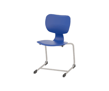 An armless chair featuring a blue molded plastic seat and backrest, supported by a light gray bent t… — 3D model