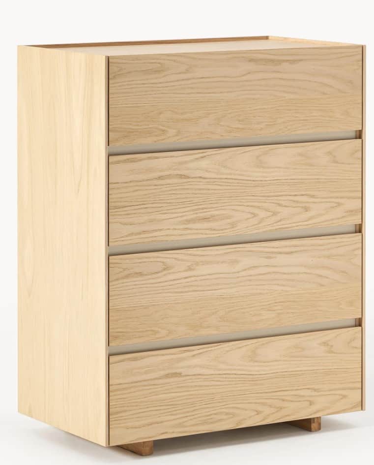 A modern, minimalist chest of drawers featuring four full-width, handle-less drawers, constructed fr… — 3D model