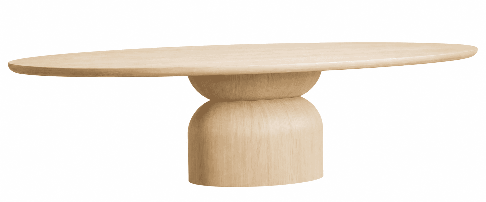 A modern coffee table with an elongated oval top and a distinctive sculptural pedestal base, crafted… — 3D model